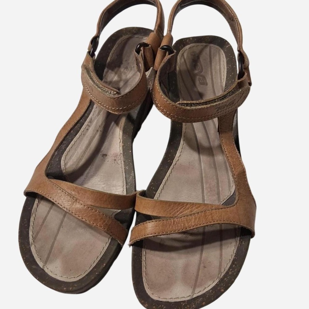 Womens Teva Brown leather sandals with cork sole Size 9